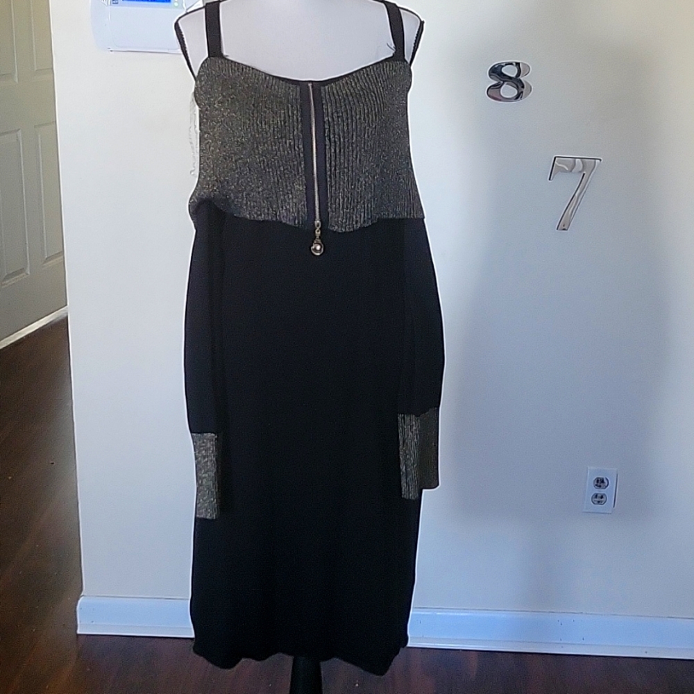 Say What 3x sweater dress black& gold midi
